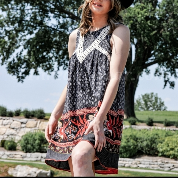 Entro Border Print Tunic Dress Embroidered detail - Picture 4 of 6
